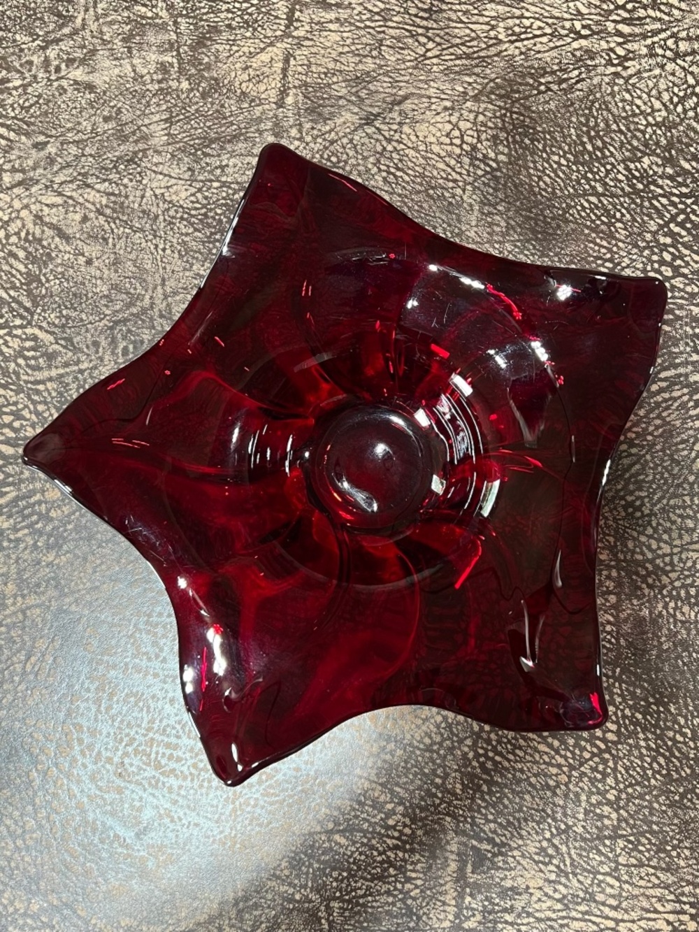 Vintage Vibrant Ruby Red Glass Bowl, 5 Pointed Star Shape